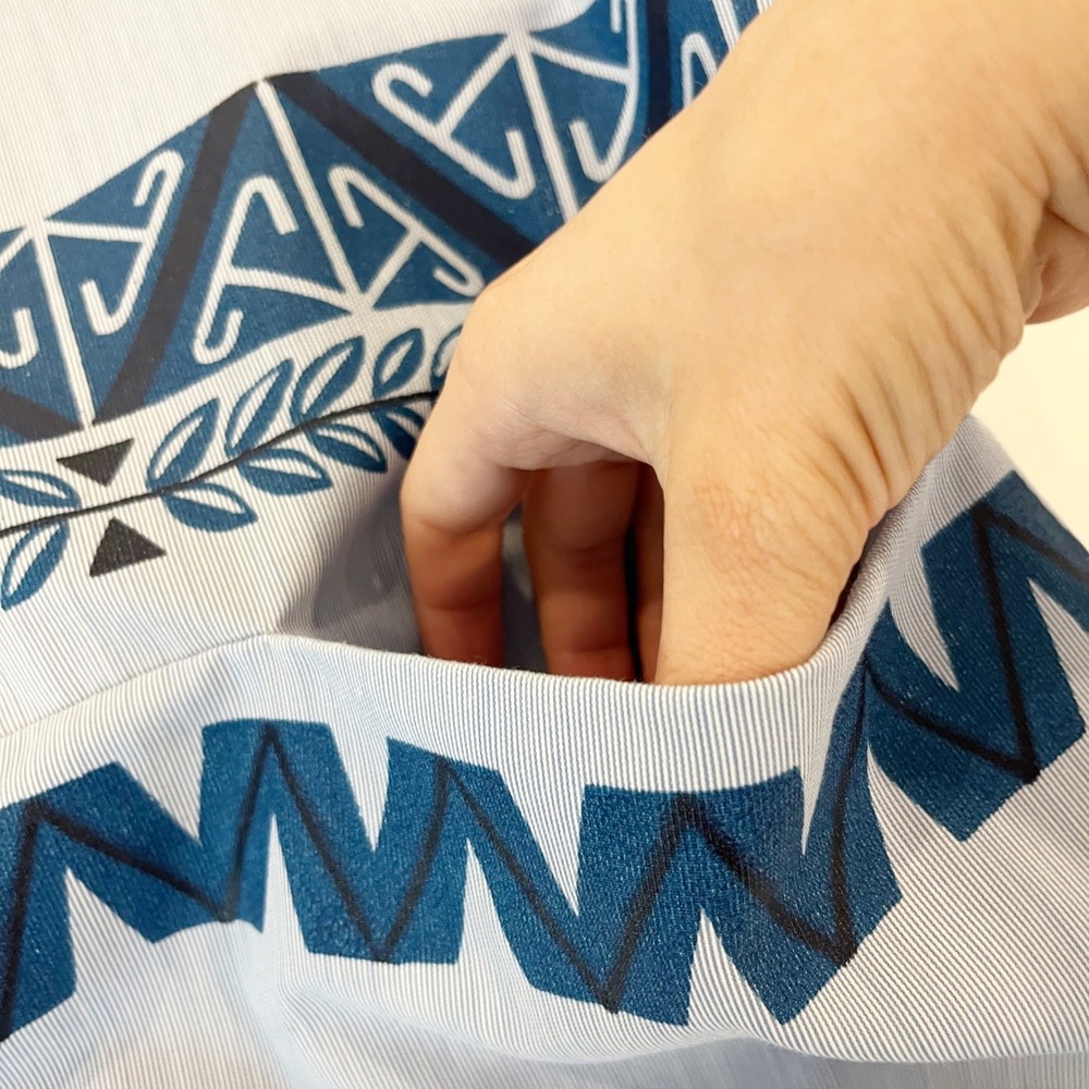 Vintage 70s Iolani Hawaii Men Blue Tribal Geometric Print Pullover Shirt LARGE - Picture 4 of 9